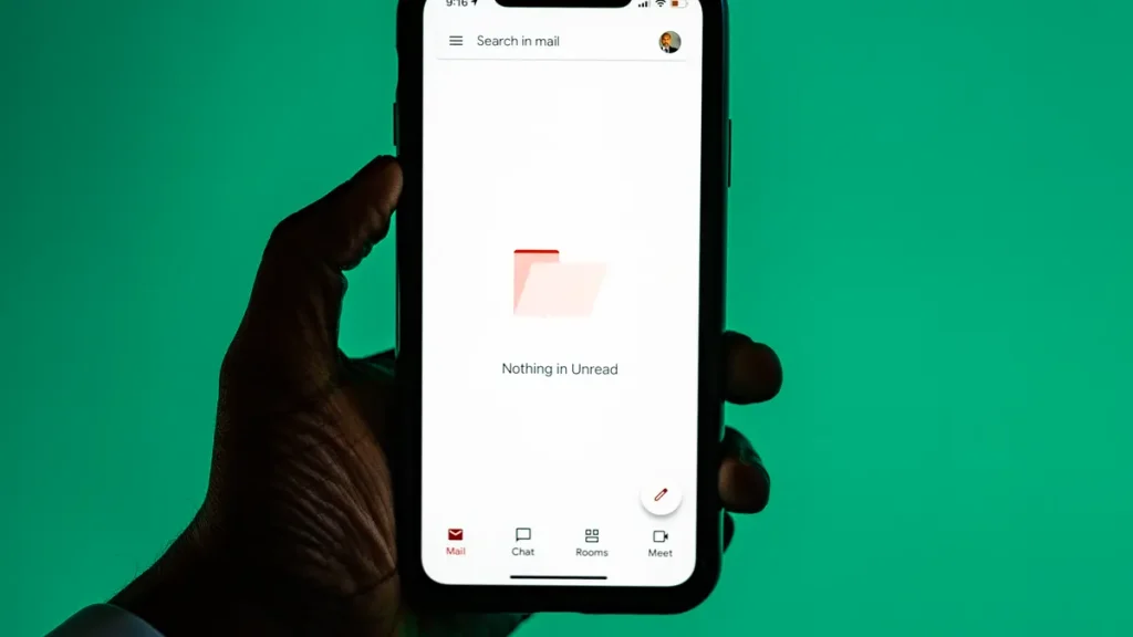Smartphone showing an email inbox app