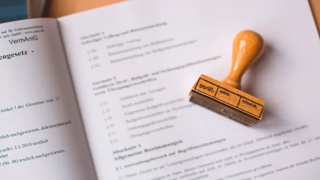 Rubber stamp on an official document